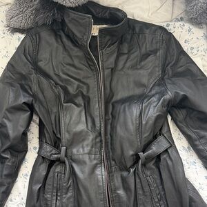 Vintage leather jacket with belt